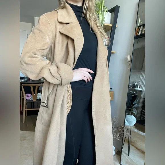 NWT Silk Maison 100% Wool Belted Camel Coat - Picture 2 of 16